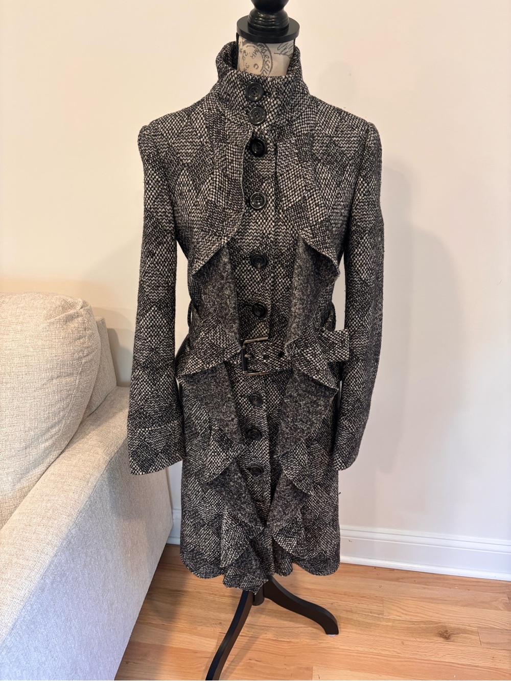 Diane Von Furstenberg Millitette coat black & grey speckled wool blend size 10